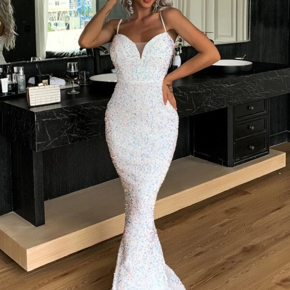 White sequin mermaid gown/prom dress